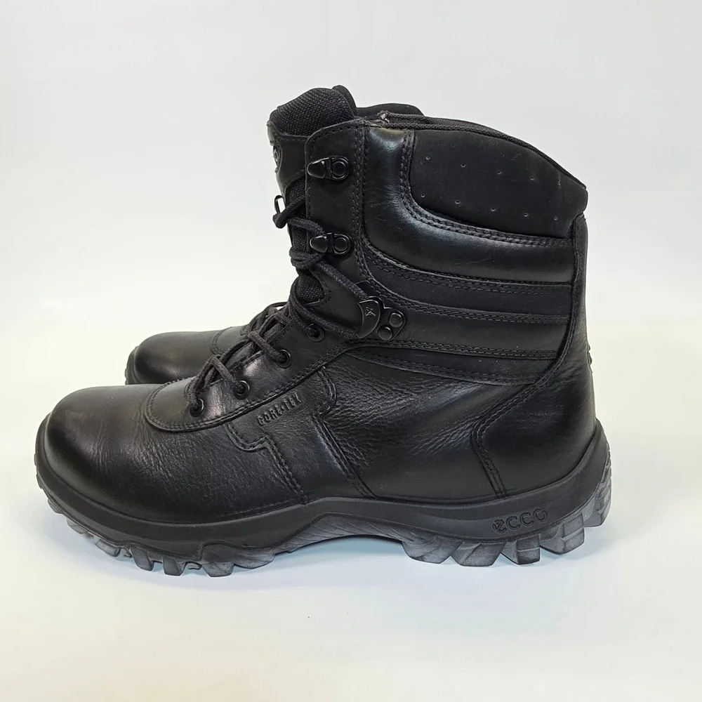 ECCO Gore-Tex Leather Boots Men's 13/13.5 Black Waterproof Hiking Vibram Combat